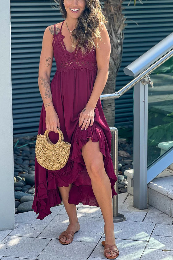 GARNET CROCHET TOP HIGH LOW DRESS