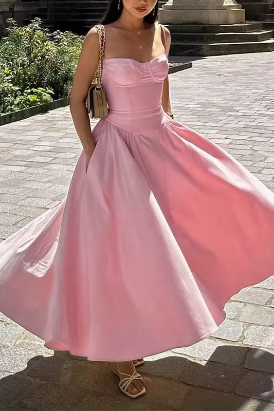 Elegant Vintage Satin Halter Maxi Prom Dress