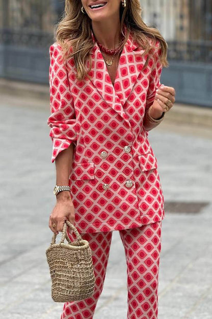 Casual Geometric Print Long Sleeve Pocket Blazer