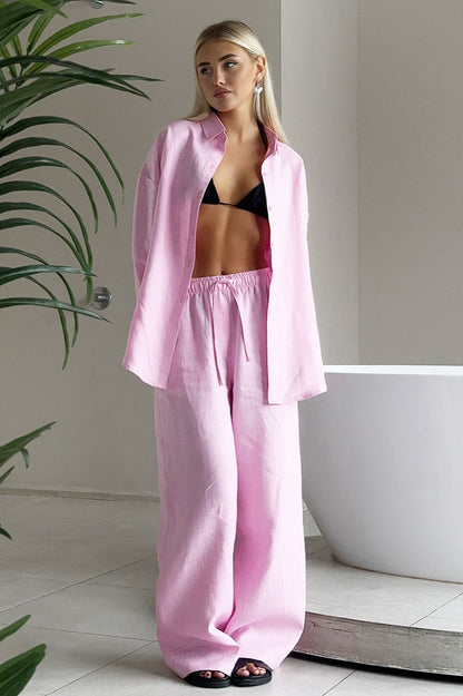 Cotton Loose Long Sleeve Blouse & Pants Set