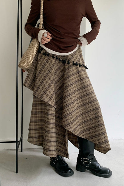 Vintage Asymmetrical Plaid Maxi Skirt