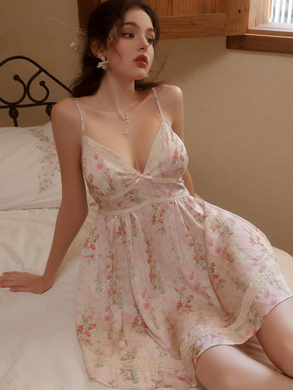Plus Size Deep V Satin Sleepwear Set with Padded Bra Sweet & Sexy