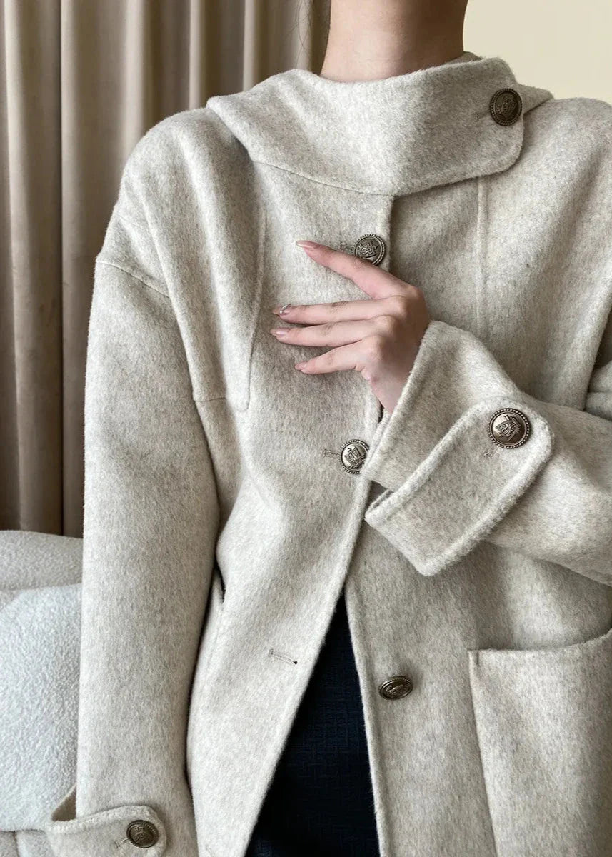 Elegant Wool Blend Hooded Cape Coat