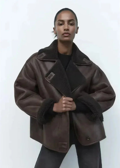 Vintage Style Double-Sided Faux Leather Jacket