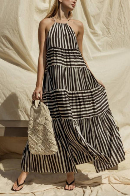 Sleeveless Stripe Maxi Tiered Dress