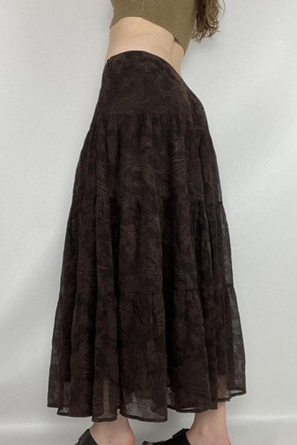 Brown Mesh A-Line Maxi Skirt