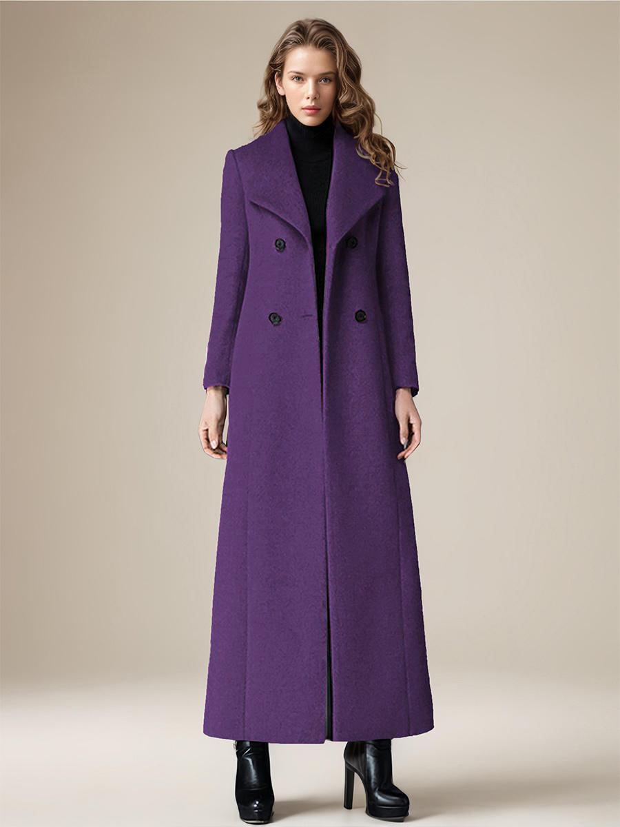 Woolen Coat For Women Turndown Collar Double-breasted Full Length Retro Wrap Coat Winter Outerwear 2026