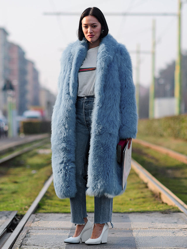Faux Fur Coat With Notched Lapel Solid Color Eco-friendly Winter Long Jacket For Women 2026