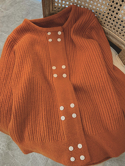 Alena French Style Double-breasted Knitted Cardigan-Blue