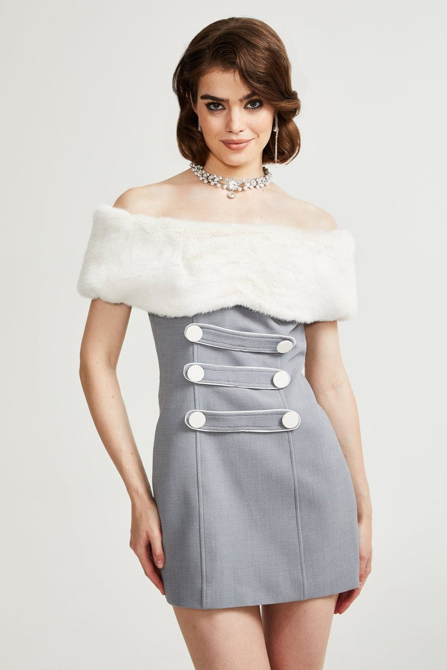 Griselda Faux Fur Off Shoulder Mini Dress