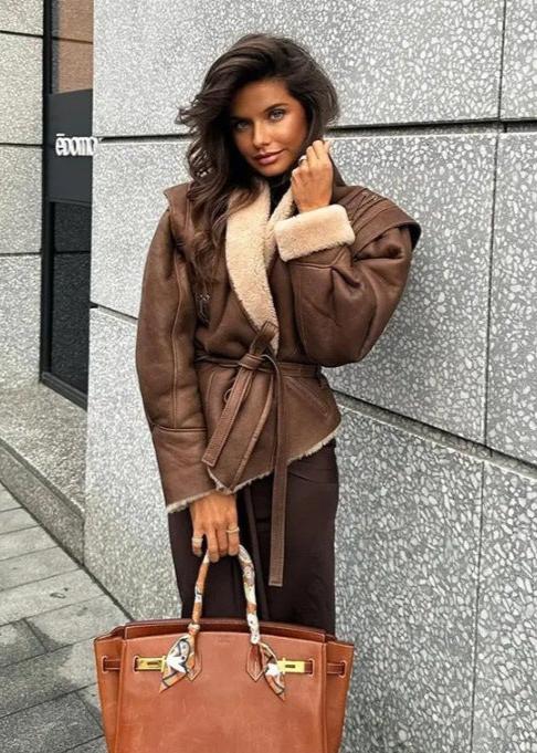 Luxe Suede Wrap Jacket with Fur Trim