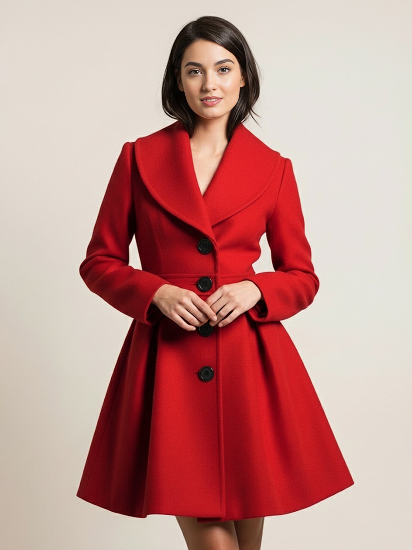 Wool Blend A-line Coat With Shawl Collar And Black Buttons For Women 2026