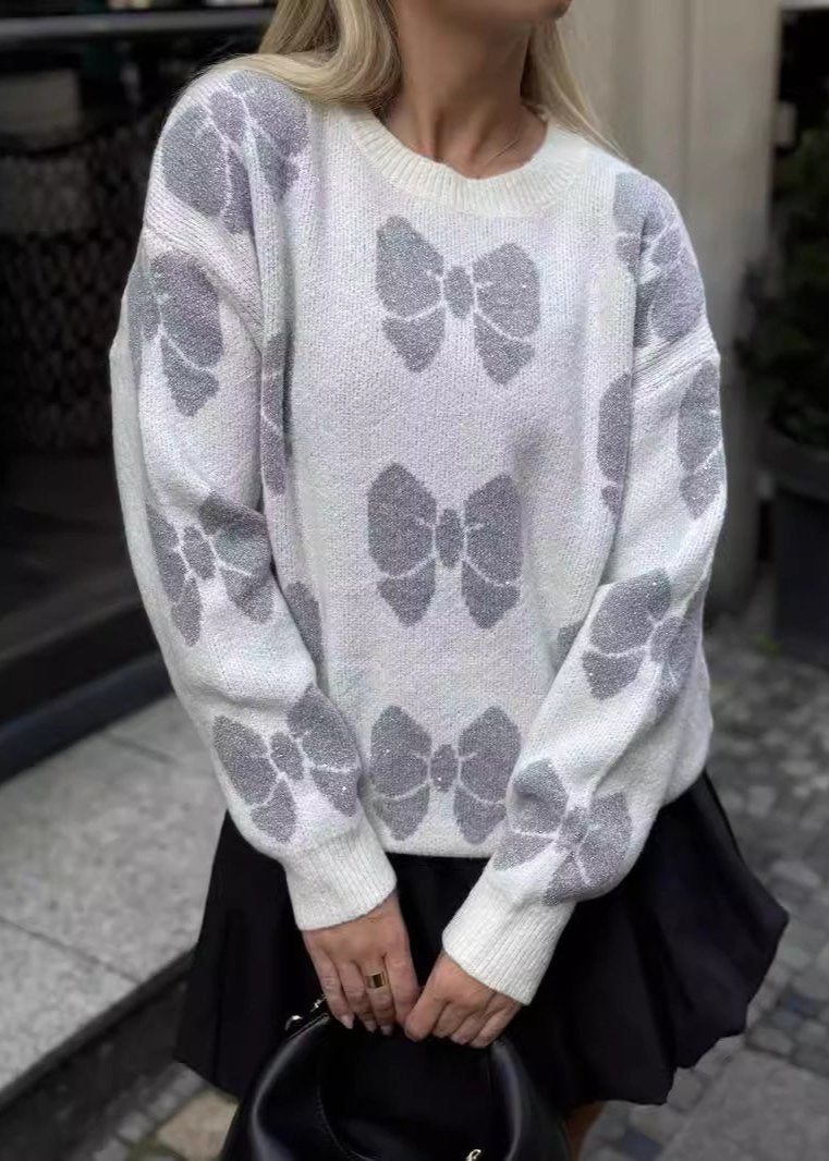 Butterfly Print Knit Pullover - Cozy Casual Sweater for Women