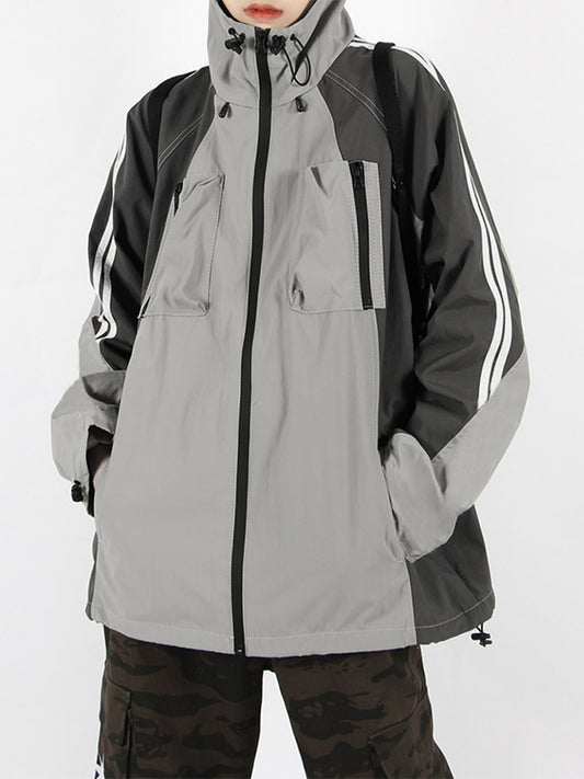 Outdoor Color Block Splice Hooded Jacket