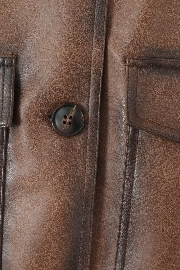 Brown Vintage Faux Leather Coat