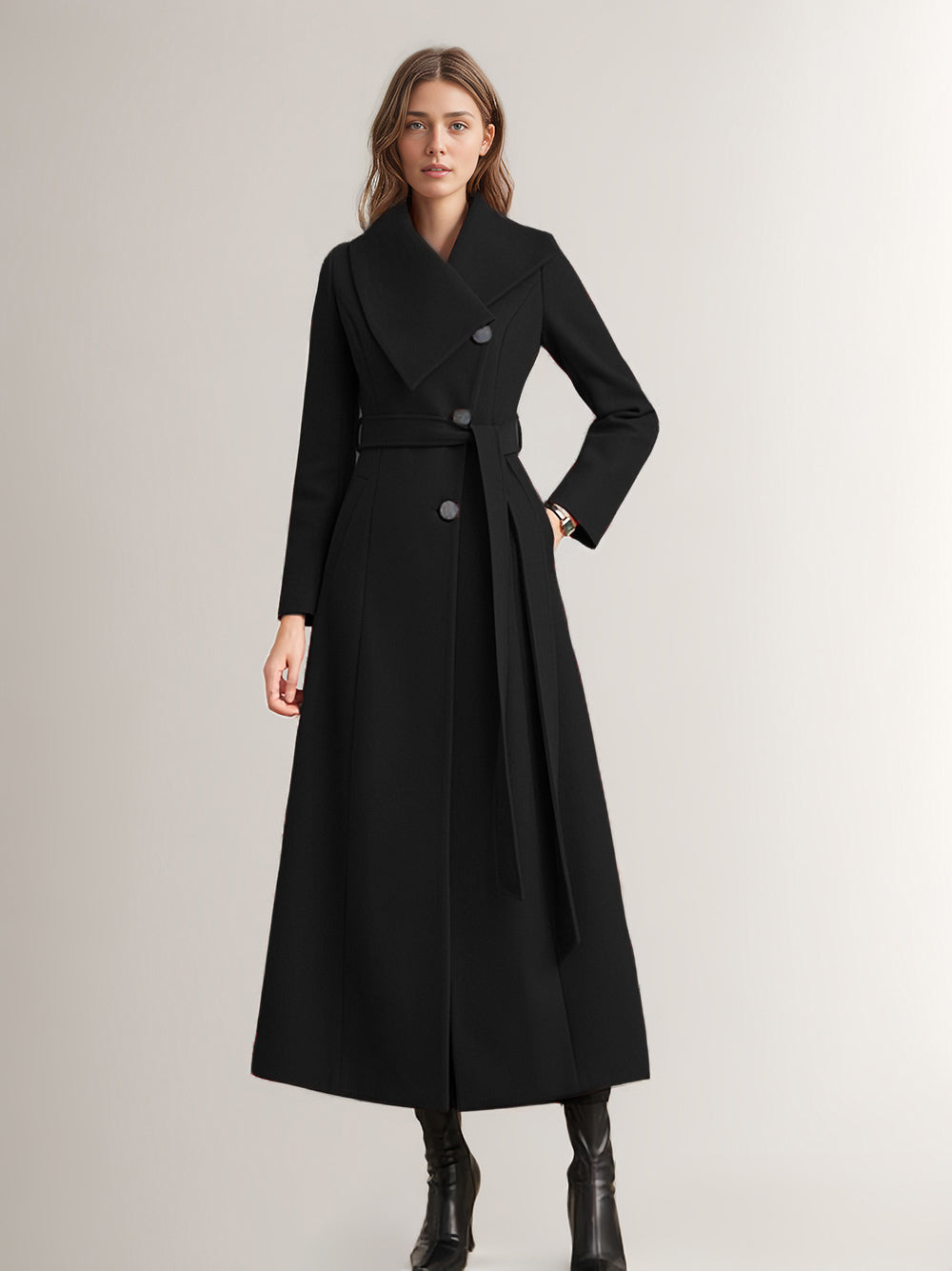 Long Coat For Woman Red Belted Wide Collar Warm Winter Outerwear 2026