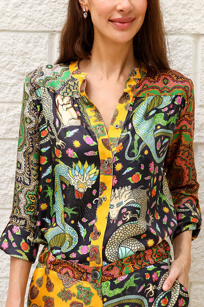 Dragon of My Eye Paisley Printed Patchwork Casual Blouse