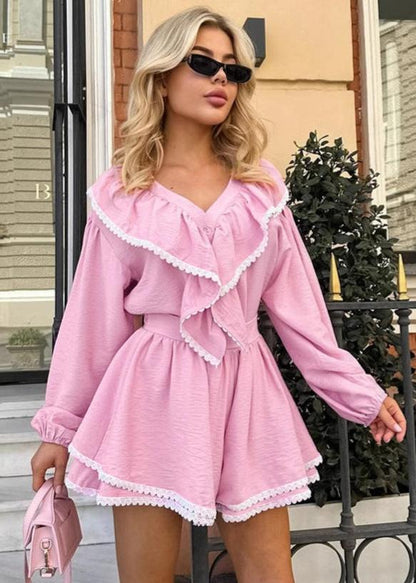 Ruffled Two-Piece Set with Lantern Sleeves