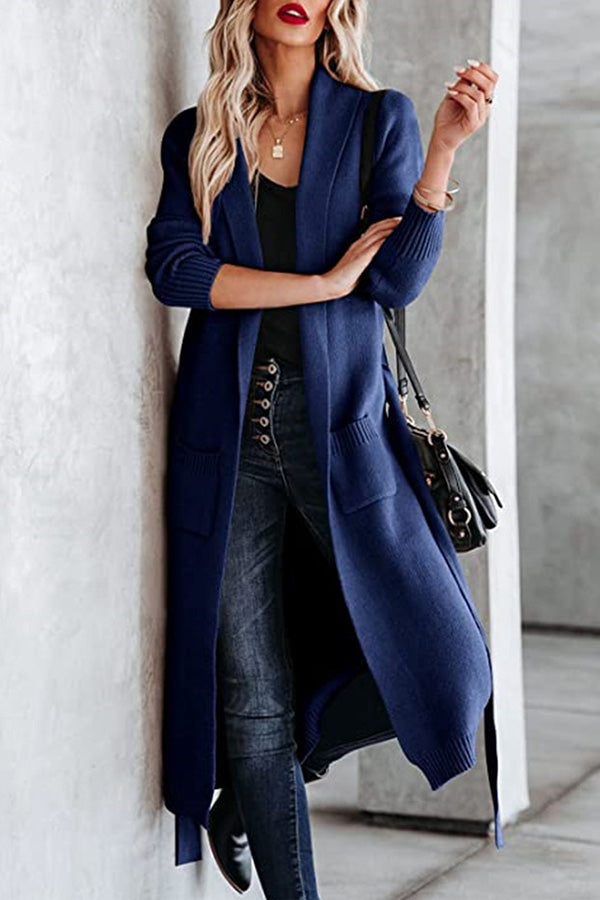 Knitted Tie Lapel Cardigan Sweater Jacket