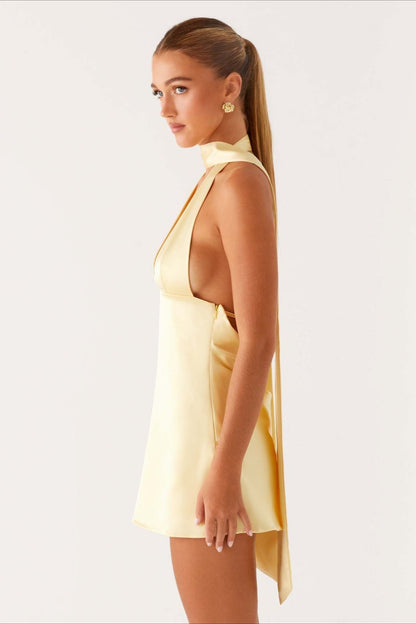 Deep V Backless Ribbon Cocktail Dress