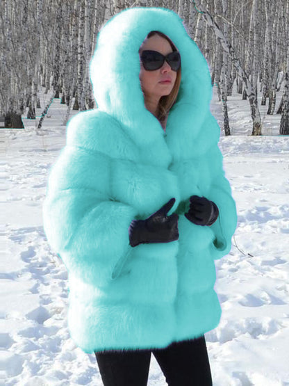 Faux Fur Coat With Hood Warm Winter 2026 Short Plush Eco-friendly Fur Coat For Women