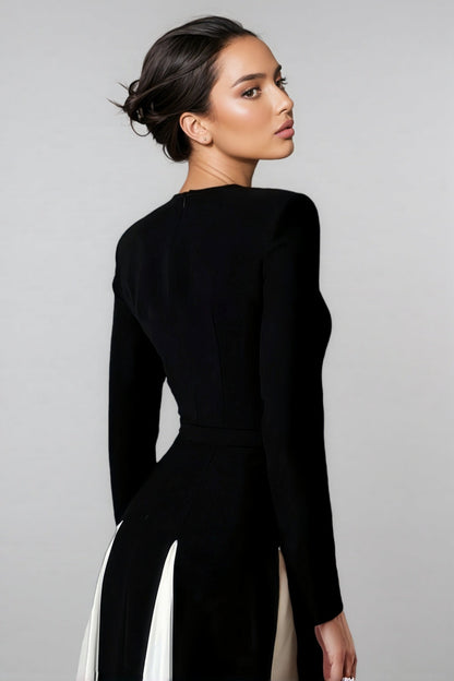 Liwy Black And White Clashing Long Sleeve Maxi Dress