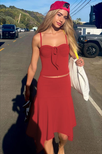 Cami Off Shoulder Cami Flowy Skirt Set