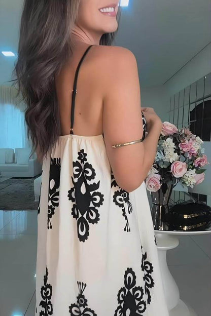 Elegant Ethnic Pattern Print Patchwork Loose Maxi Dress