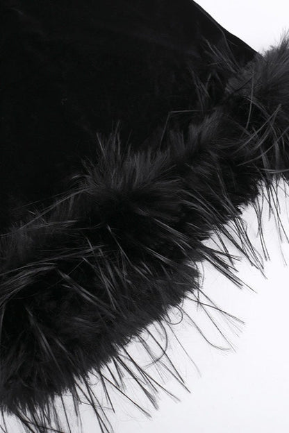 Textured Velvet Fuzzy Accent Cocktail Dress