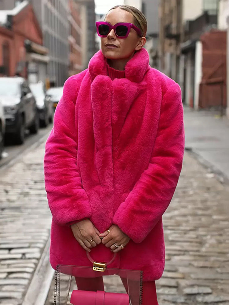 Faux Fur Coat Notched Lapel Winter Chic Eco-friendly Long Jacket For Women 2026