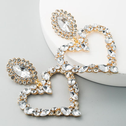 Heart-shaped with colored  retro temperament exaggerated earrings