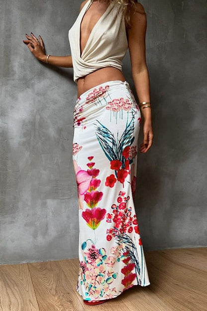 Printed High-Waist Bodycon Skirt