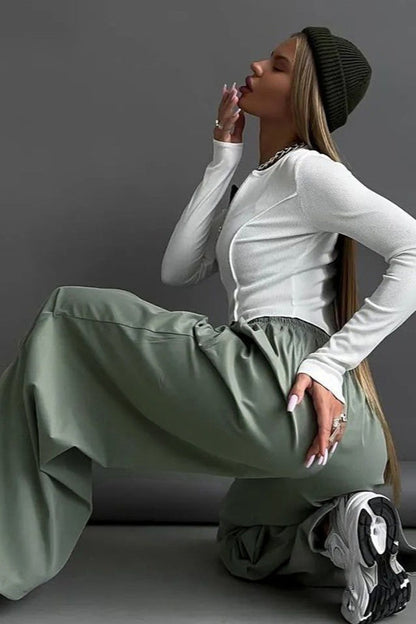 Casual Loose Drawstring Waist Cargo Pant