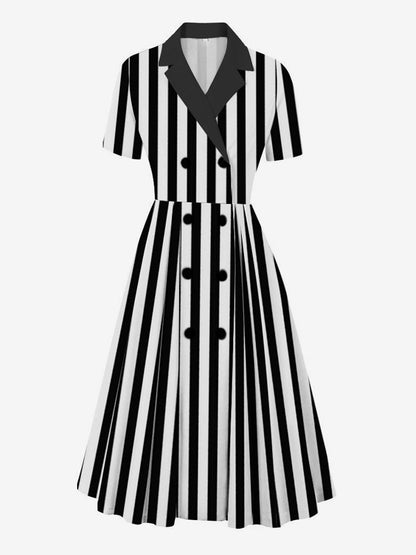 Vintage 1950s Swing Dress for Women - A Line Double Breasted Lapel Collar Rockabilly Midi Tea Dress - Summer Cocktail 2026