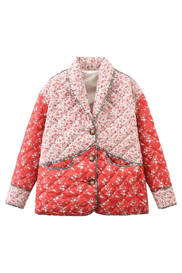 Printed Contrasting Color Stitching Cotton Jacket