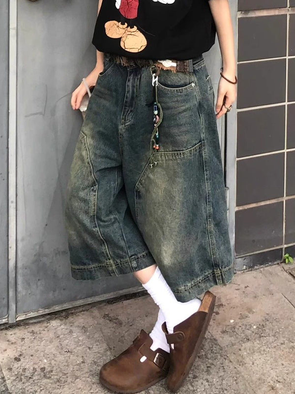 Blue American Vintage Washed Aged Denim Shorts