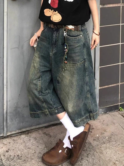 Blue American Vintage Washed Aged Denim Shorts