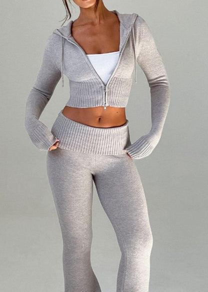 Bliss Knit - Fitted Hoodie and Flare Pants Set
