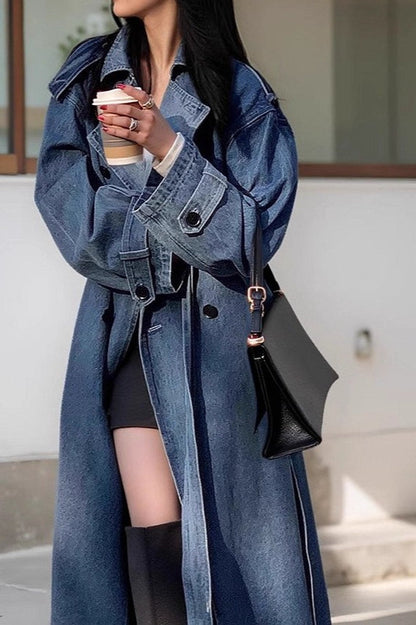 Washed Denim Lazy-Chic Long Overcoat
