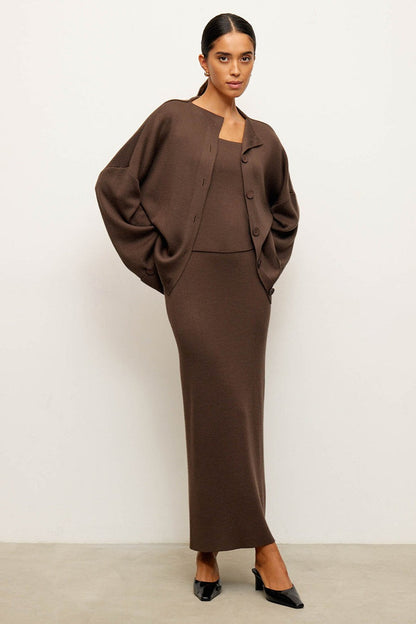 Elegant Minimalist Knit Long Sleeve Cardigan Cami Three Piece Set