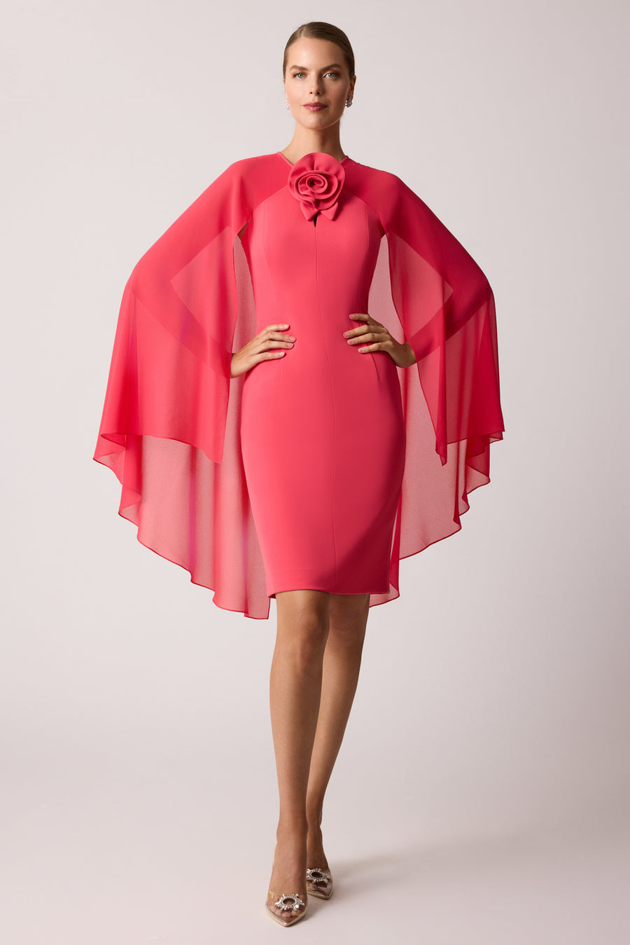 Valentina Cape Sleeve Chiffon Mini Dress