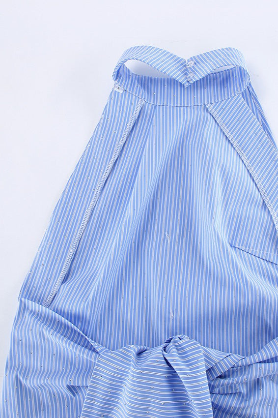 Chic Stripe Halter Open Back Crop Top
