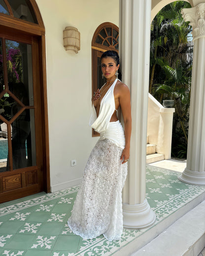 Sexy 3D Floral Spaghetti Strap Open Back Maxi  Vacation Dress