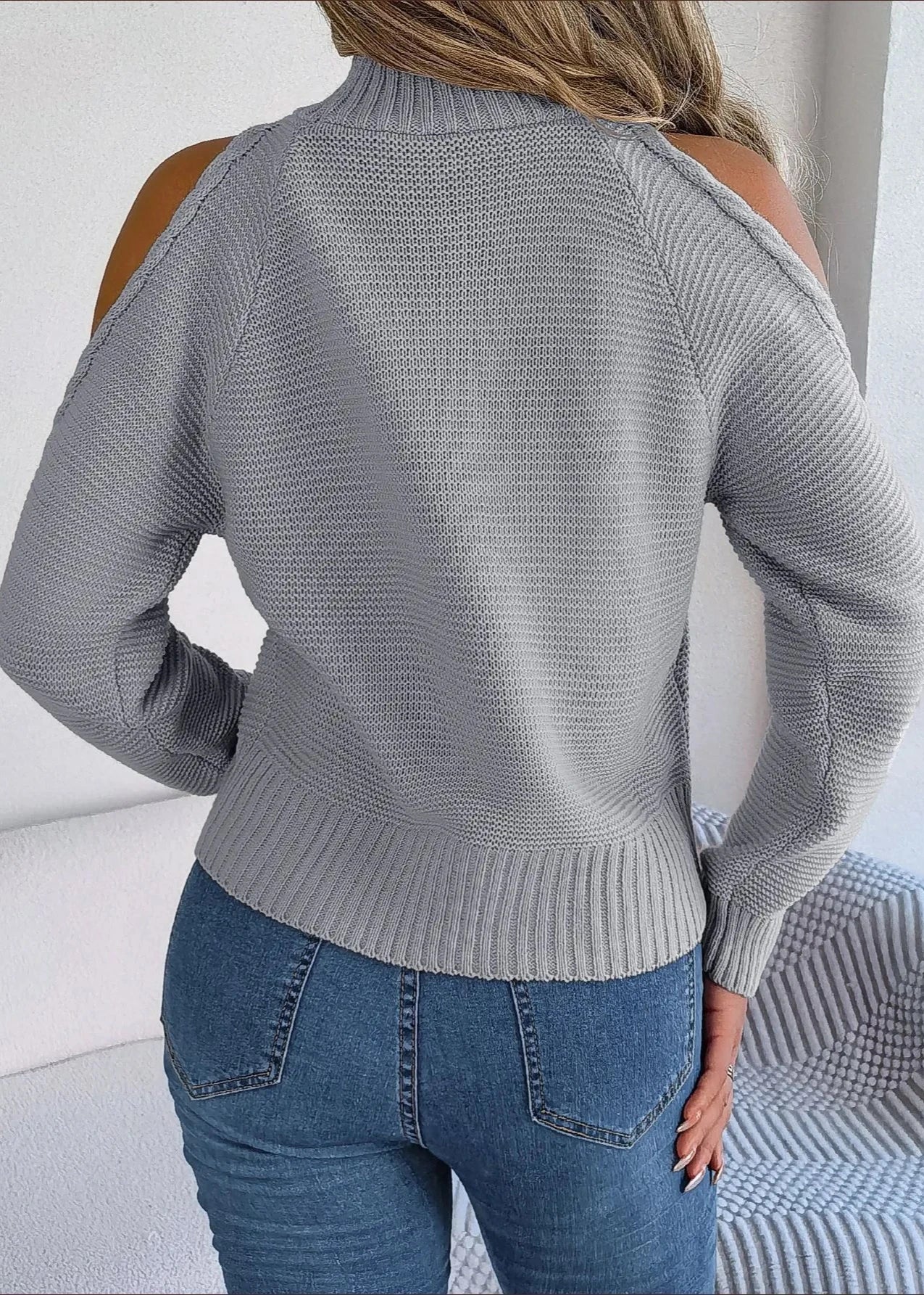 Cozy Off-Shoulder Turtleneck Knit Sweater