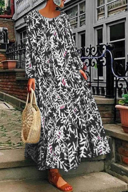 Printed long sleeve dress casual maxi dress