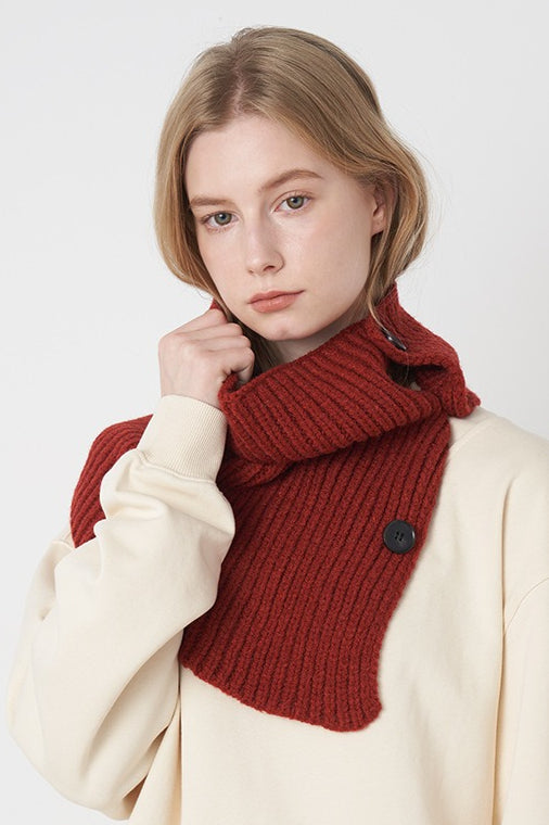 Wool Blend Solid Knitted Removable Buttoned Scarf
