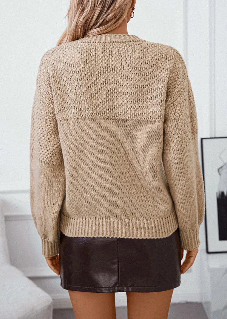 Textured Round Neck Pullover Sweater