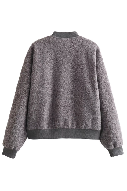 Stand Collar Loose Long Sleeve Ribbed Flight Jacket