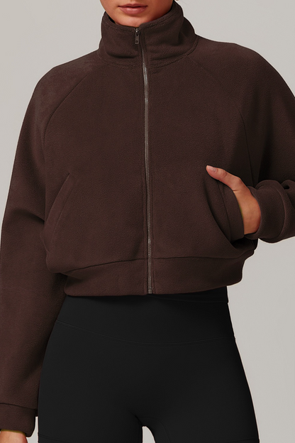 Fleece Lined Stand Collar Zip Yoga Warm Windproof Jacket