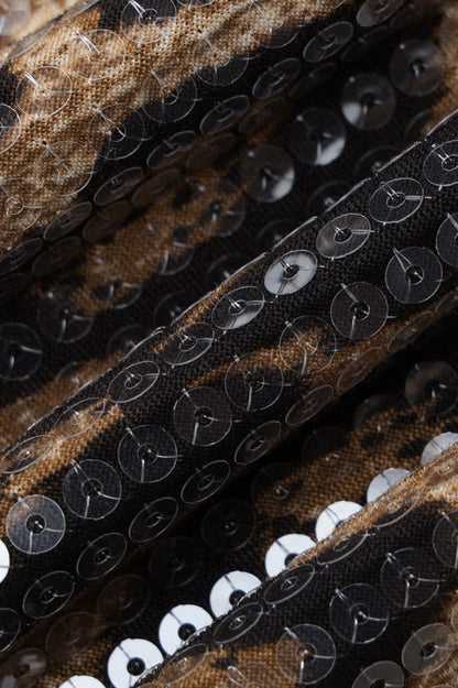 Leopard Sequin High-Slit Bodycon Skirt